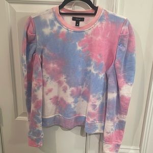 Aqua blue and pink puff sleeve sweatshirt size small